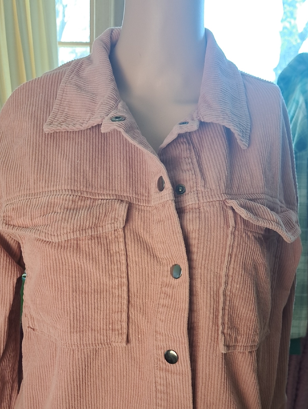 Women's Corduroy Snap Jacket - Dusty Rose S Ptp 21" - Picture 2 of 7
